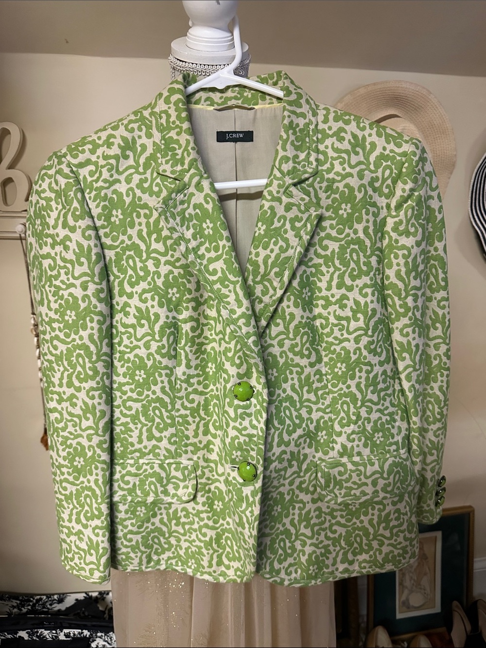 J. Crew Green and White Patterned Sport Coat